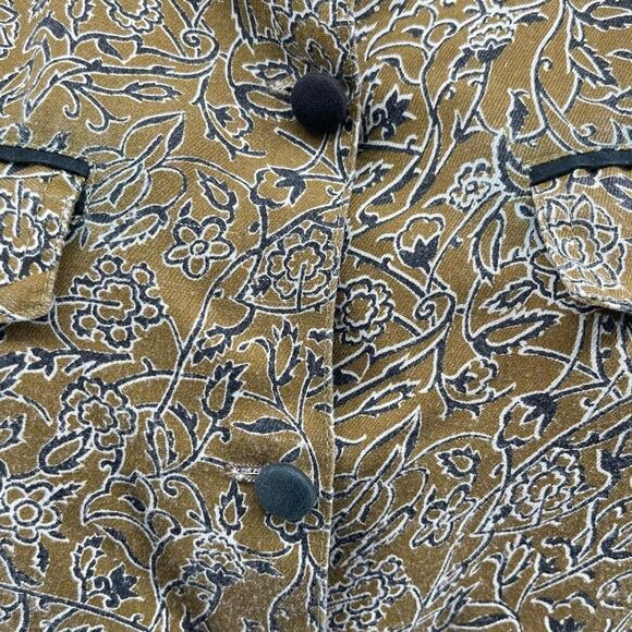 Vintage Olive Green Cropped Shirt Jacket M Floral Paisley Button Front Light - Picture 9 of 16